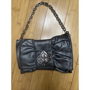 BCBGMAXAZRIA Black Handbag Purse Silver Turnlock Handle Or Clutch- Modern Chic